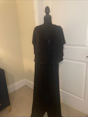 Last Tango Black Sequin Jumpsuit  with overskirt
